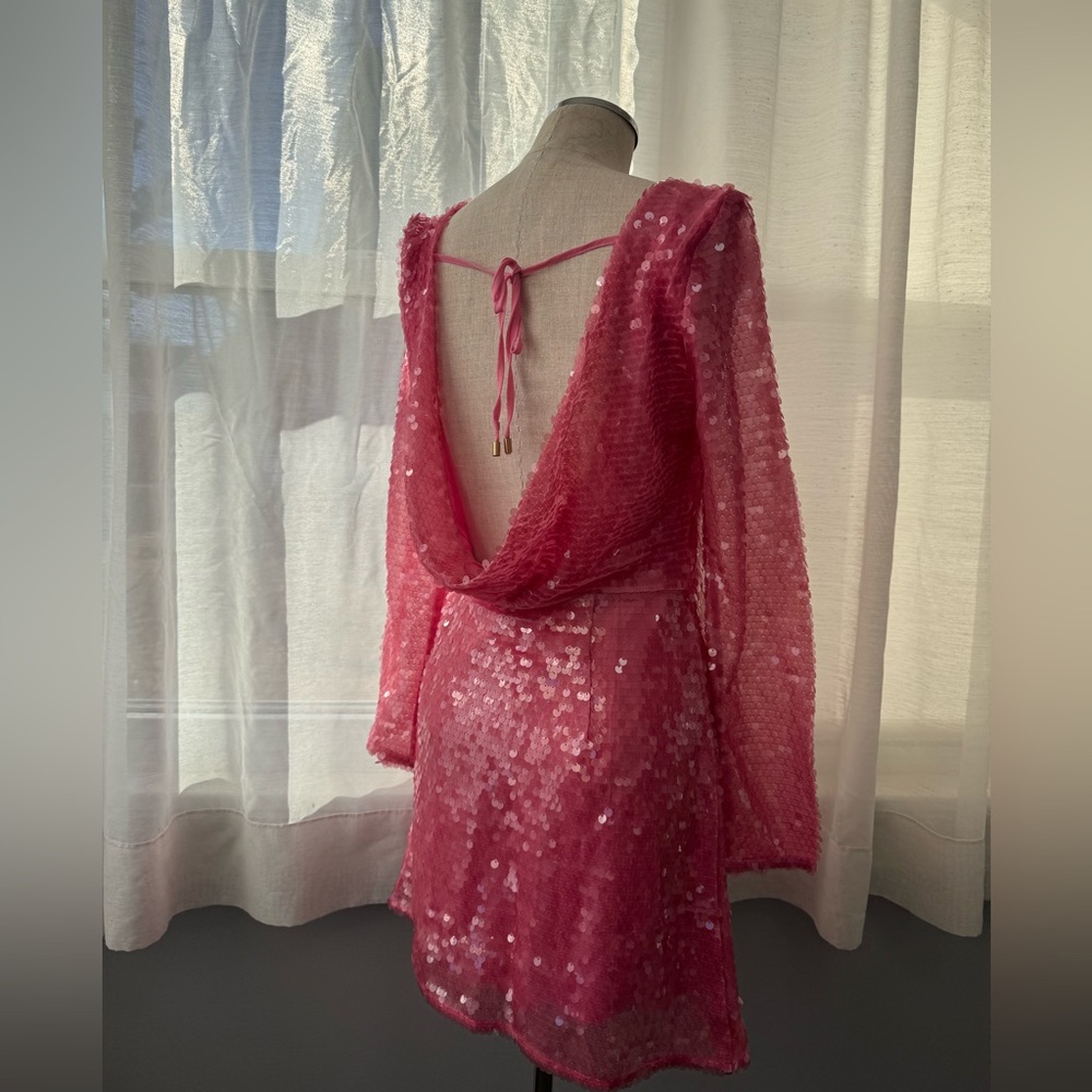 Anthropologie Sequin Drape-Back Mini Dress US4 pink - Picture 6 of 17